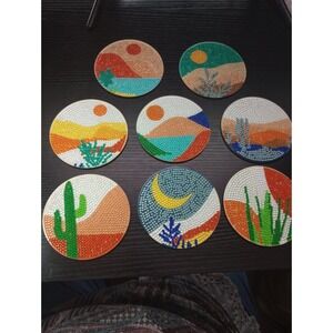 Handmade Diamond Art Desert Landscape Coaster Set of 8 with Cork Backing &...